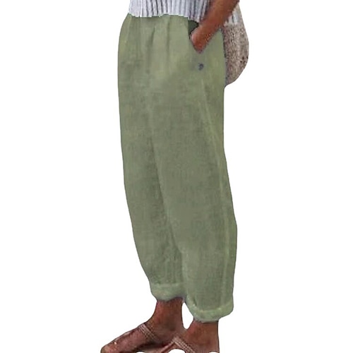Damen Leinenhosen Chinos Baggy-Hosen solide Lässig Volle Länge Mittlere Taille Plissiert Baggy Fronttasche Schnelltrocknend Leicht Weich Mikroelastisch Täglich Heim Weiß Himmelblau Grün Khaki Sommer Image