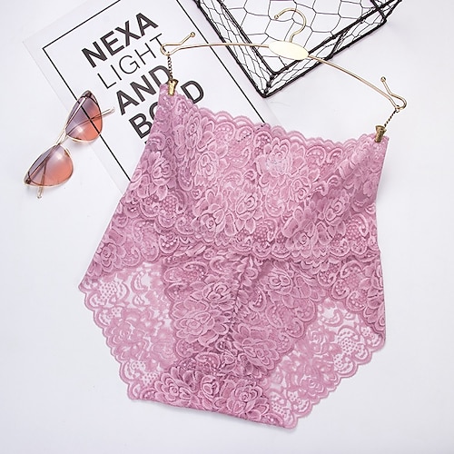 Damen sexy Höschen kurze Unterwäsche 1 Stück Unterwäsche sexy Komfort Spitze reine Farbe PU hohe Taille sexy grün schwarz lila M L XL Home Outfits Image