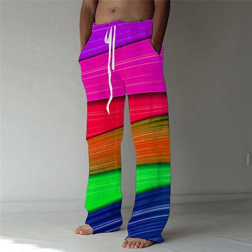 Herren Hose Hosen Sommerhosen Strandhose Tasche Kordelzug Elastische Taille Regenbogen Grafik-Drucke Komfort Atmungsaktiv Casual Täglich Festtage Strassenmode Designer Gelb Blau Image