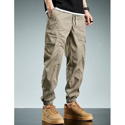 Herren Cargohose Cargohosen Cargohose Techwear Tasche Kordelzug Elastische Taille Glatt Komfort Atmungsaktiv Outdoor Täglich Ausgehen Modisch Brautkleider schlicht Schwarz Armeegrün Image