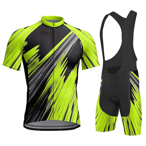 21Grams Herren Radtrikot mit Radhose kurz Trägern fahrradbekleidung set Kurzarm MTB Mountain Rennrad Gelb Rote Blau Fahhrad Feuchtigkeitsabsorbierend Rasche Trocknung Elasthan Sport Geometrisch Image