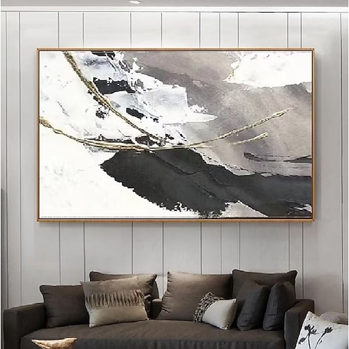 Handgefertigtes Ölgemälde auf Leinwand, Wandkunst, Dekoration, farbenfroher abstrakter Schwarz-Weiß-Minimalismus für die Inneneinrichtung, gerolltes, rahmenloses, ungedehntes Gemälde Image