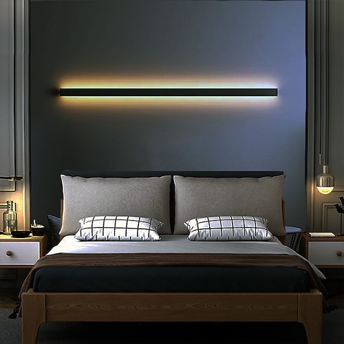 LED-Wandleuchten mit nach oben und unten gerichteter Leuchte, Einzelinstallation von zwei schwarzen LED-Wandleuchten, moderne Wandbeleuchtung, Wandfluter für den Innenbereich, geeignet für Schlafzimmer, Flur, Restaurant und Büro. Image