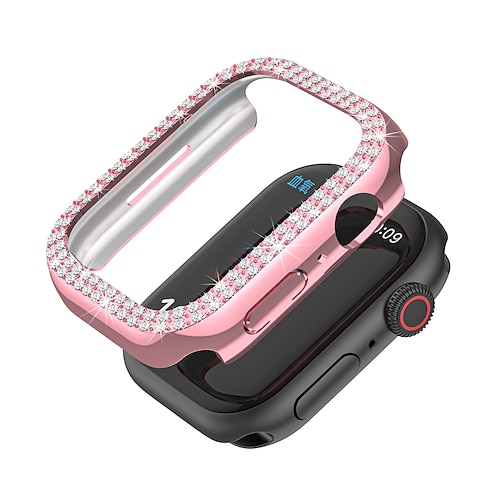 2er Pack Uhrengehäuse mit Displayschutzfolie Kompatibel mit Apple Watch Series 8 7 41mm 45mm / Series 6 5 4 SE 40mm 44mm / Series 3 2 1 38mm 42mm Kratzfest Bling-Diamant HD klar Gehärtetes Glas Image