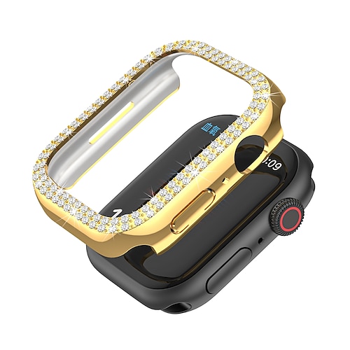 2er Pack Uhrengehäuse mit Displayschutzfolie Kompatibel mit Apple Watch Series 8 7 41mm 45mm / Series 6 5 4 SE 40mm 44mm / Series 3 2 1 38mm 42mm Kratzfest Bling-Diamant HD klar Gehärtetes Glas Image