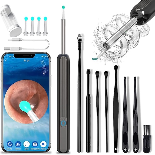Wiederaufladbarer Ohrenschmalz-Entfernung Endoskop-Set mit 5 Löffeln 8 Picks und 1080P Kamera 1296P FHD kabelloses Ohr-Otoskop mit 6 LED 3.6mm visuellem Ohrkamera Valentinstagsgeschenk Image
