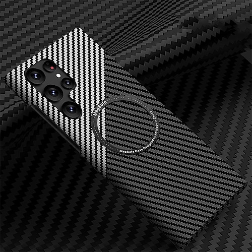 Handy Hülle Handyhüllen Für Samsung Galaxy S23 S22 S21 Ultra Plus Mit Magsafe Magnetisch Staubdicht Eckenschutz Linien / Wellen Kohlefaser Image