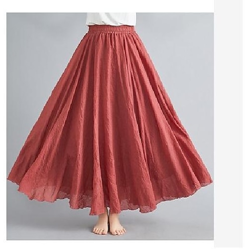 Damen Elegant Sommer Maxi Röcke Einfarbig Plissiert Alltagstauglich Blau Schwarz Weiß Gelb Frühling Herbst Baumwolle Baumwolle und Leinen Image