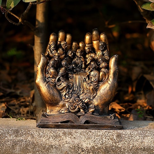 Das letzte Abendmahl Jesus und 12 Jünger Figuren Palmen christliche religiöse Harzstatuen, Heimdekoration Garten Miniatur Landschaft Ornamente Innenfiguren