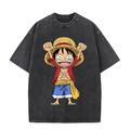 One Piece Affe D. Ruffy T-Shirt-Ärmel Übergroßes Acid Washed T-Shirt Bedruckt Grafik T-shirt Für Paar Herren Damen Erwachsene Säurewäsche Casual