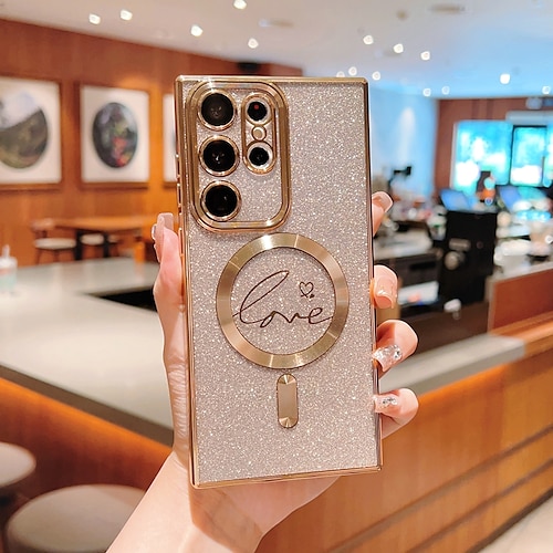 Handy Hülle Handyhüllen Für Samsung Galaxy S25 S24 S23 S22 S21 Ultra Plus Rückseite Magnetische Adsorption Mit Magsafe Unterstützt kabelloses Laden Nicht vergilbend Bling Glitzer glänzend TPU Image