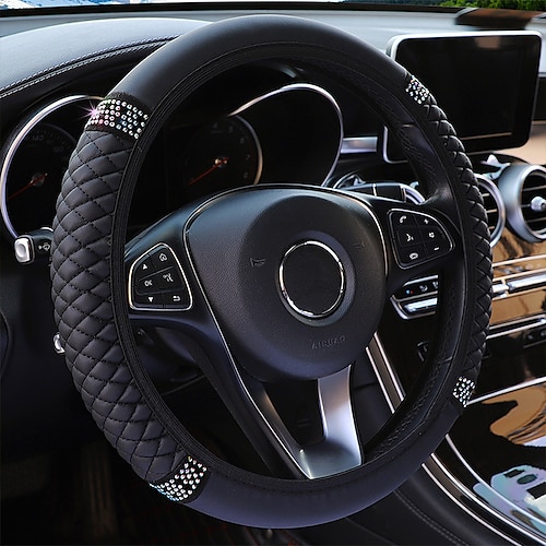 Starfire Four Seasons Universal Auto Lenkradabdeckung 37-38cm Leder bestickte Farbe diamantbesetzte elastische Lenkradabdeckung Image