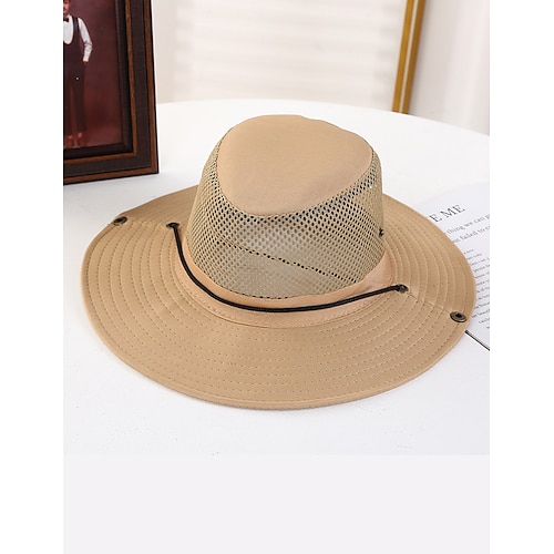 Herren Fischerhut Sonnenhut Boonie-Hut Wanderhut Schwarz Dunkelmarine Baumwolle Gitter Breiter Rand Stilvoll Brautkleider schlicht Täglich Outdoorbekleidung Festtage Glatt UV-Schutz Sonnenschutz Image