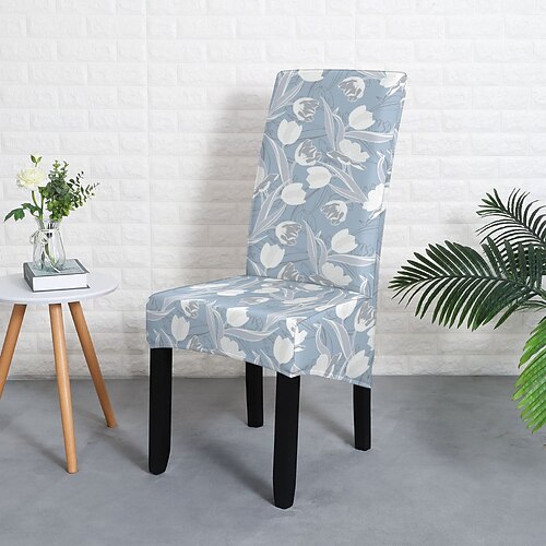 Gitter bedruckte Esszimmerstuhlbezüge, Stretch-Stuhlbezug Stuhlhussen, Spandex-Stuhlschutzbezüge mit hoher Rückenlehne Sitzbezug mit Gummiband für Esszimmer, Hochzeit, Zeremonie, Bankett Image