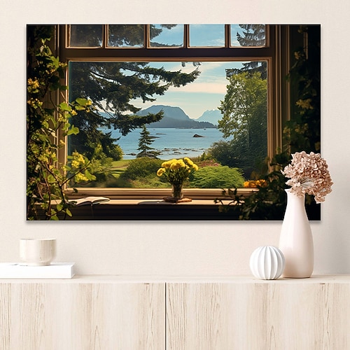 Landschafts-Wandkunst-Leinwand, falsches Fenster, Frühlingslandschaft, Drucke und Poster, Bilder, dekorative Stoffmalerei für Wohnzimmer, Bilder ohne Rahmen Image
