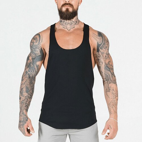 Herren Tank Top Fitness-Tank Panzer Unterhemden U-Ausschnitt Ärmellos Sport Casual Fitnessstudio Atmungsaktiv Weich Glatt Schwarz Weiß Sportkleidung Modisch Basic Image