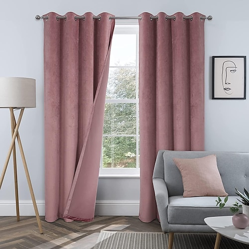 Verdunkelungsvorhang, Samt, Bauernhaus-Optik, Ösen, IKEA-Serie, Vorhangpaneele für Wohnzimmer, Schlafzimmer, Tür, Küche, Fensterbehandlungen, wärmeisoliert, Raumverdunkelung Image