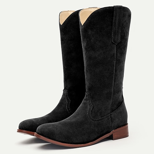 Herren Western-Cowboystiefel aus braunem Wildleder mit Zuglaschen und klassischen Nähten – halbhohe Stiefel im Vintage-Stil Image