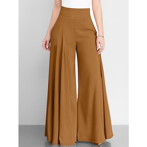 Damen Breites Bein Hosen Hose Modisch Strassenmode In voller Länge Hoher Taillenbund Glatt Tasche Rüschen Butt Lifting Hoher Schnitt Komfort Atmungsaktivität Weich Mikro-elastisch Urlaub Strasse Image