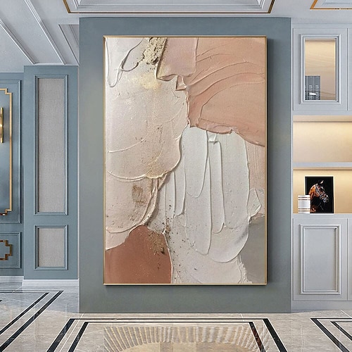 Handgefertigtes, handgemaltes Ölgemälde, Wandkunst, groß, Original, beige, abstraktes Gemälde, graues Gemälde, modernes rosa Ölgemälde, minimalistisches abstraktes Gemälde, Dekor, gerollte Leinwand, Image