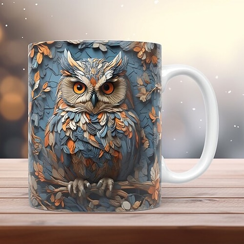 3D-Eulen-Tassen, lustige 3D-Tiere-Tasse, kreative Raumdesign-Mehrzweckbecher, Tierliebhaber-Kaffeetasse, niedliche Tasse Keramik-Kaffeetassen, coole Geburtstags-Weihnachtsgeschenke für Frauen und Image