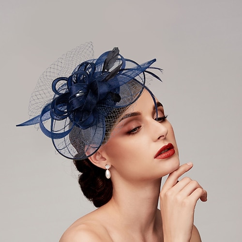 Federn/Netz-Fascinator, Kentucky-Derby-Hut/Kopfbedeckung mit Feder/Mütze/Blume, 1 Stück, Hochzeit/Pferderennen/Damentags-Kopfbedeckung Image