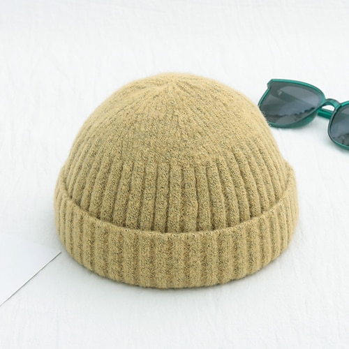 Herren Beanie Mütze Fischermütze Trawler-Mütze Watch Cap Wollmützen Hellgelb Schwarz Baumwolle Sport Reise Kante aufrollen Outdoor Urlaub Glatt Windundurchlässig Warm Image