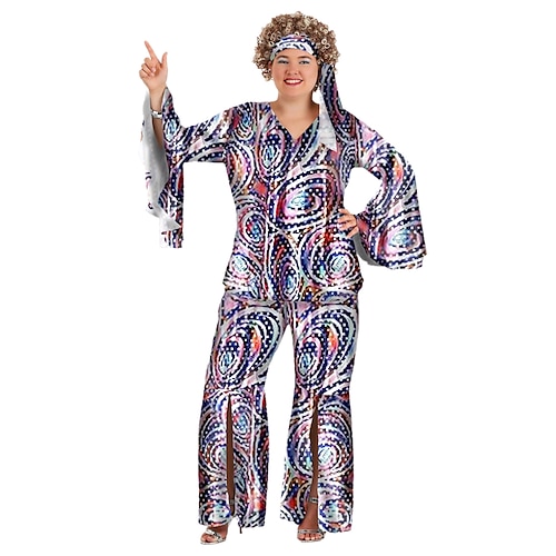 1960er Hippie 1970er Bluse / Hemd Outfits Stirnband Übergröße Trompetenärmel Hippie Disco Kostüm Damen Halloween Karneval Maskerade Party / Abend Pride Parade Pride-Monat Erwachsene Oberteil Hose Image