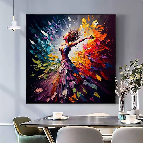 Handgefertigtes Ölgemälde auf Leinwand, Wandkunst-Dekor, originales tanzendes Mädchen, abstraktes Figurengemälde für Heimdekoration, mit gespanntem Rahmen/ohne Innenrahmen-Gemälde Image