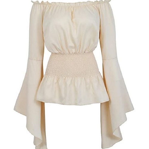 Elegant Punk Gothic Mittelalterlich Bluse / Hemd Partykostüm Normal Trompetenärmel Dienstmädchenkostüm Wikinger Mädchen vom Lande Dame Elfen Schulterfrei Klassisch Meerjungfrauenschnitt Kragenlos Image
