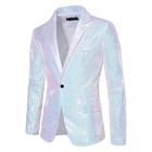 Herren Blazer Sakko Leistung Party / Cocktail Für den Ballsaal Vintage 1980er Sommer Frühling Polyester Pailletten Feste Farbe Einreiher - 1 Knopf Blazer Silber Weiß Dunkelmarine Grün