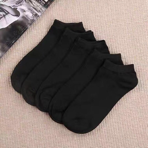 5 Paar schwarze und weiße graue Socken für vier Jahreszeiten, einfarbig, kurze Röhre, unsichtbare niedrige Socken, schweißabsorbierend Image