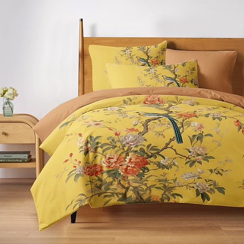 Chinesische Landschaftsserie, Landschaftsmuster, Bettbezug-Set, Bettdecken-Set, bedruckte Boho-Bettbezug-Baumwoll-Bettwäsche-Sets mit Umschlag-Kissenbezug, Raumdekoration, King-Size-Bettbezug Image