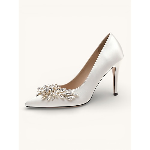 Damen High Heels aus rosa Satin – elegante Pumps mit Strasssteinen verziert für Bräute, Hochzeiten und besondere Anlässe Image