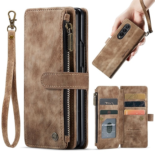 Handy Hülle Handyhüllen Für Samsung Galaxy Z Fold 5 Z Fold 4 Z Fold 3 Brieftaschenhülle Flip Reisverschluss Vollschutz Retro PU-Leder Image