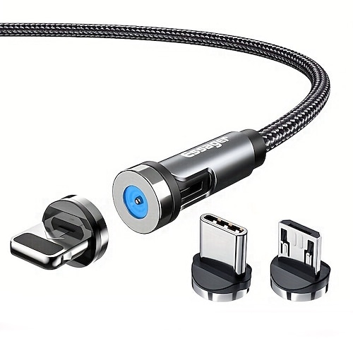 Essager magnetisches Ladekabel 540 rotierendes magnetisches Telefonladegerät Nylon geflochtenes magnetisches USB-Kabel für Telefon Samsung Xiaomi Schnellladekabel Telefondatenkabel 3 in1 Image