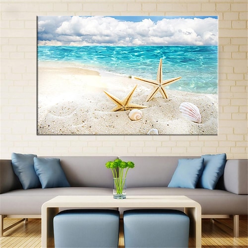 Strand Meereslandschaft Wandkunst Leinwand Malerei Muschel Meer Wandkunst Seesterne Muscheln Wandbilder Poster für Wohnzimmer Schlafzimmer Büro Dekor kein Rahmen Image