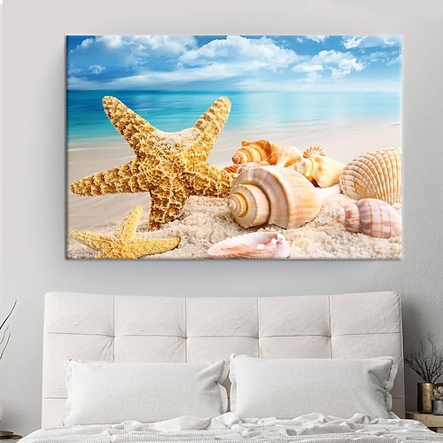 Strand Meereslandschaft Wandkunst Leinwand Malerei Muschel Meer Wandkunst Seesterne Muscheln Wandbilder Poster für Wohnzimmer Schlafzimmer Büro Dekor kein Rahmen
