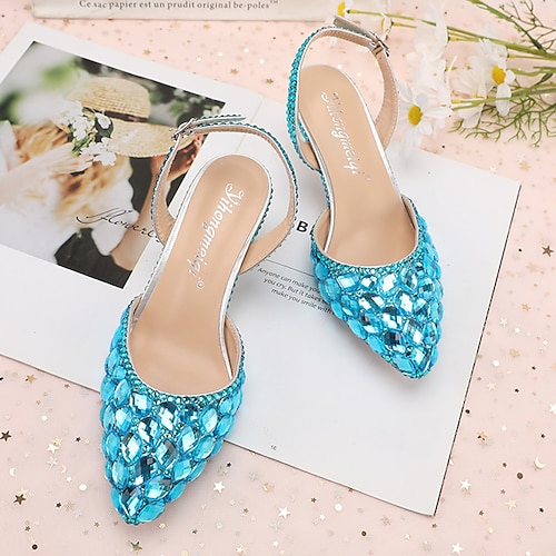 Damen-Slingback-High-Heels mit spitzer Spitze und Kristall-Strass - elegante und farbenfrohe Party-, Hochzeits- und Abendschuhe Image