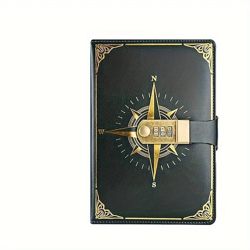 Tagebuch mit Schloss, PU-Leder, 200 Seiten, Retro-Tagebuch mit Schloss, Passwortschutz, Notizbuch, Tagebuch für Männer und Frauen, geeignet für geheime Privatsphäre Image