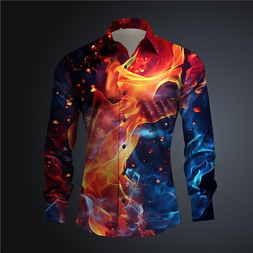 Herren Flamme Knopfhemd Bedruckte Hemden Langarm Subkulturell Urlaub Straße Frühling Sommer Umlegekragen Druck Button-Down Gelb Rote Image