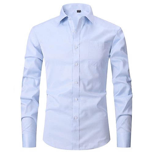 Herren Kleidhemd Bügelfreies Hemd Kragenhemd Knopfhemd Einfach Hochzeit Outdoor Schwarz Weiß Blau Purpur Langarm Umlegekragen Sommer Frühling Bekleidung Button-Down Image