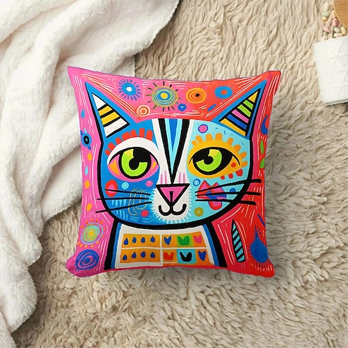 Doppelseitiger Kissenbezug mit Katzen-Cartoon-Motiv, 1 Stück, weich, dekorativ, quadratisch, Dekokissenbezug, Kissenbezug für Schlafzimmer, Wohnzimmer, hochwertiges Innenkissen für Sofa, Couch, Bett, Image
