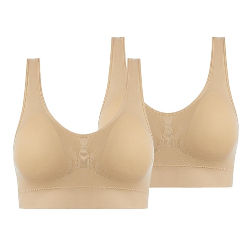 2er-Pack Unterwäsche für Damen in Übergröße, tiefer U-Ausschnitt, bequeme Beauty-Back-Yoga-Weste mit Polstern, kein Stahlring, geraffter stoßfester Sport-BH, Home-Outfits Image