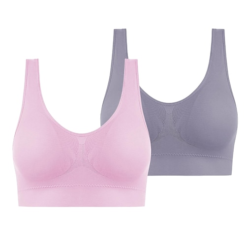 2er-Pack Unterwäsche für Damen in Übergröße, tiefer U-Ausschnitt, bequeme Beauty-Back-Yoga-Weste mit Polstern, kein Stahlring, geraffter stoßfester Sport-BH, Home-Outfits Image