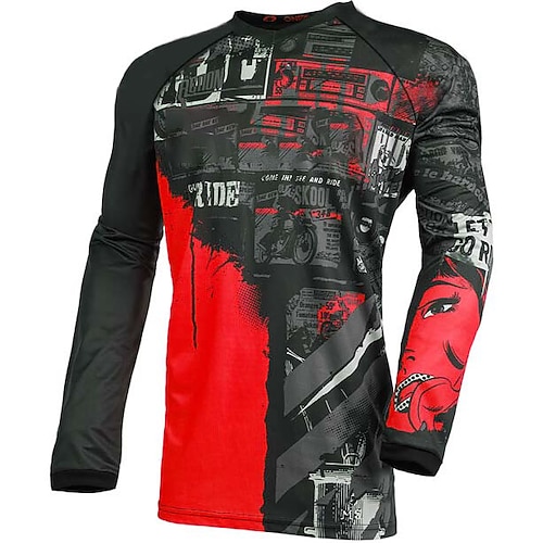 Herren Downhill-Trikot Farbblock Lustig Langarm Fahhrad Trikot Oberteil mit 3 Gesäßtaschen Mountainbike MTB Straßenradsport Schnelltrocknend Weich Bequem Feuchtigkeitsableitend Sport Schwarz Gelb Rot Image