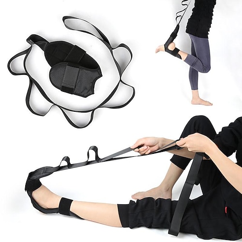 1 Stück Fuß- und Wadendehngurt für Plantarfasziitis, Fersensporn, Fußtropfen, Achillessehnenentzündung lähmen. Yoga-Fuß Beinstretchband. (Schwarz) Image