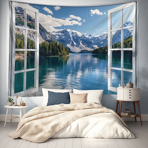 Fenster, Wald, Landschaften, große Wandteppiche, Kunstdecken, Vorhänge, Familienschlafzimmer, Wohnzimmerdekorationen Wandtuch XXL Natur Image