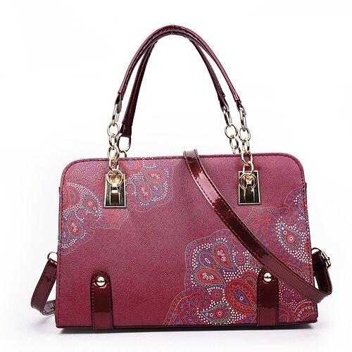 Damen Handtasche PU-Leder B¨¹ro Täglich Hohe Kapazität Anti Staub Geometrisch Blume Wein Schwarz Rot
