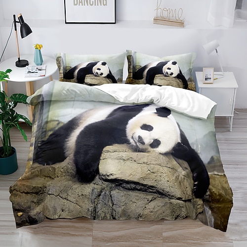 3D-Bettwäsche mit Panda-Kaninchen-Aufdruck, Bettbezug, Bettwäsche-Sets, Bettdeckenbezug mit 1 bedruckter Bettbezug oder Bettdecke, 2 Kissenbezüge für Doppelbett/Queen/King Image